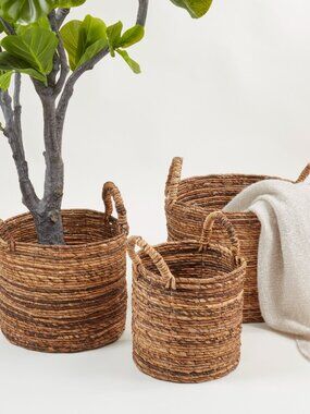 Set of 3 Abaca Baskets Rustic Coastal decor Stylish Woven Storage & Organization